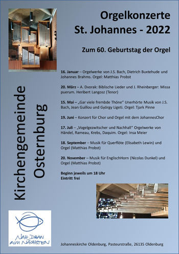 Orgelkonzerte in St. Johannes 2022 zum 60. Geburtstag der Alfred-Führer-Orgel
