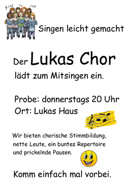 Einladung zum Mitsingen im Lukas-Chor