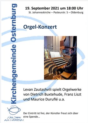 Orgelkonzert mit Lewan Zautashvili am 19.9.2021